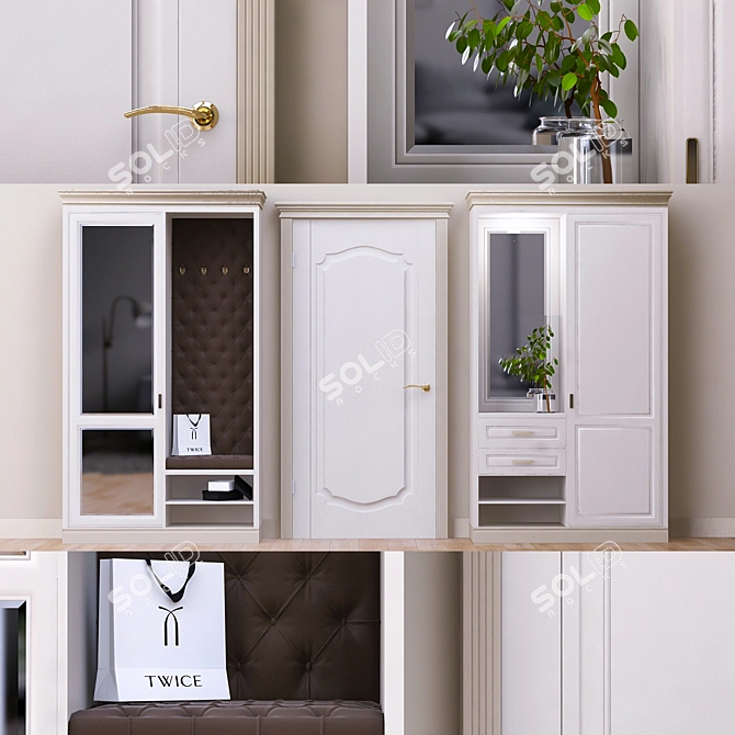 White Door Wardrobe 3D model image 1