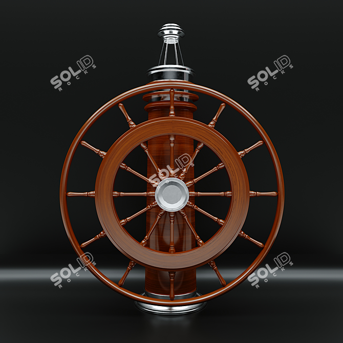Vintage Nautical Ship Steering Wheel 3D model image 1