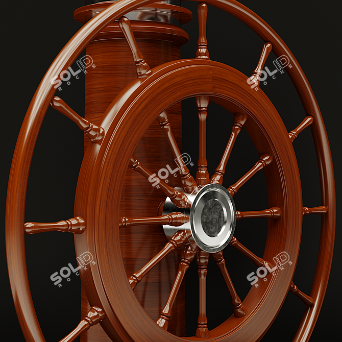 Vintage Nautical Ship Steering Wheel 3D model image 2