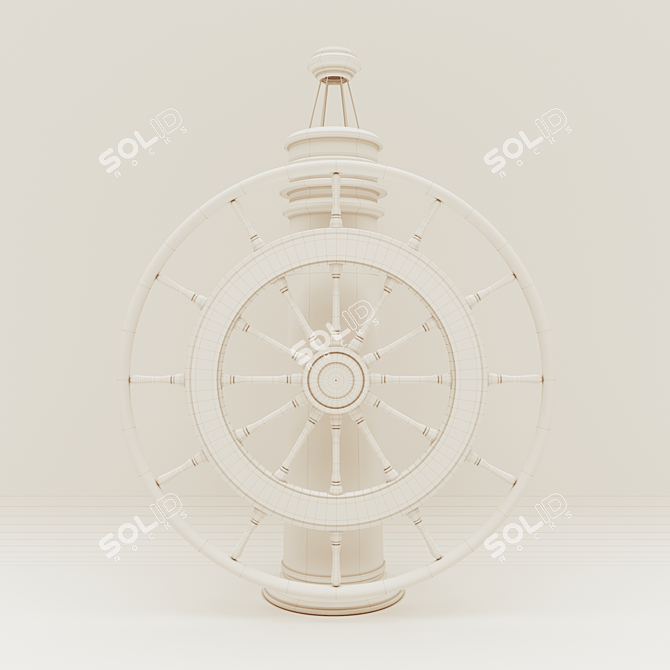 Vintage Nautical Ship Steering Wheel 3D model image 3