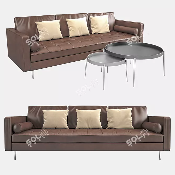 HOSH Leather Sofa Set: Stylish & Spacious 3D model image 1