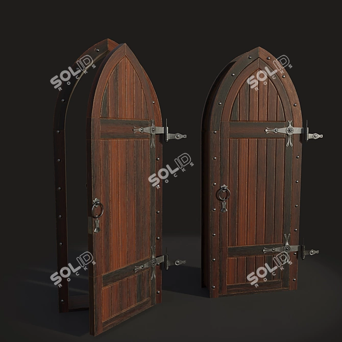 Medieval-Style Wooden Door 3D model image 1