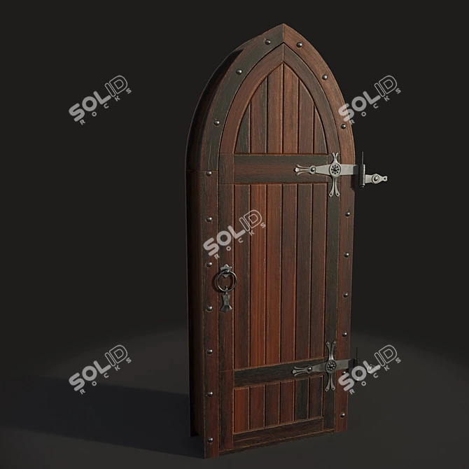 Medieval-Style Wooden Door 3D model image 2