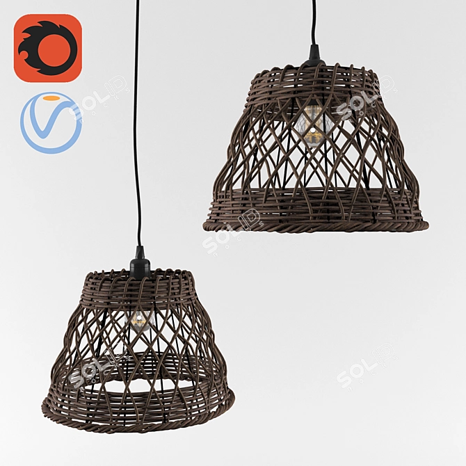 Boho Rattan Cone Pendant 3D model image 1