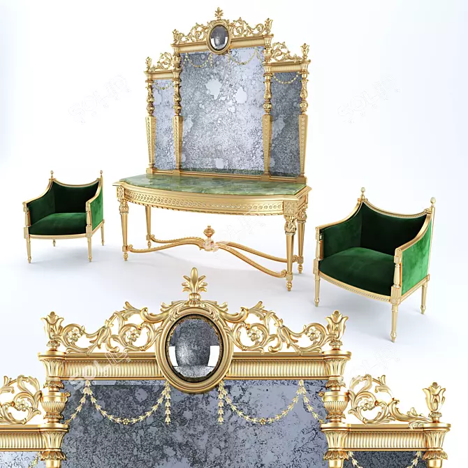 Regal Louis XVI Console Set 3D model image 1