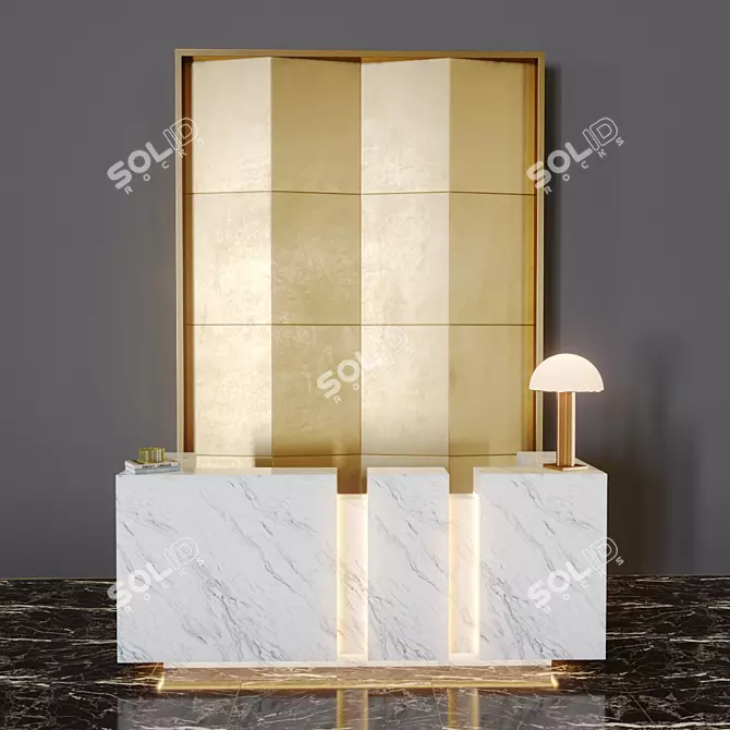 Designer Reception Desk: Eichholtz Antique Brass & White Glass 3D model image 1