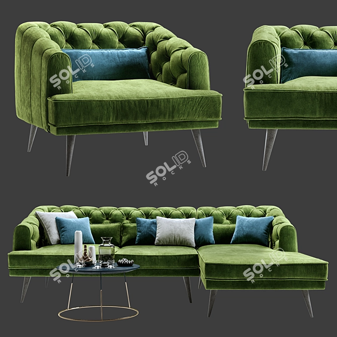 Grey Earl Corner Sofa Set with Armchair 3D model image 1