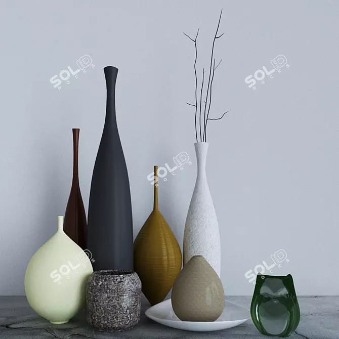 Elegant Vase Set for Chic Decor 3D model image 1