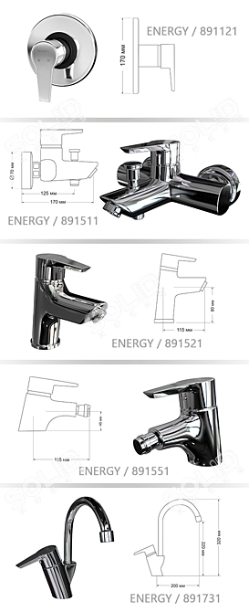 Energy Series Faucets by Newarc - Multiple Models Available 3D model image 2