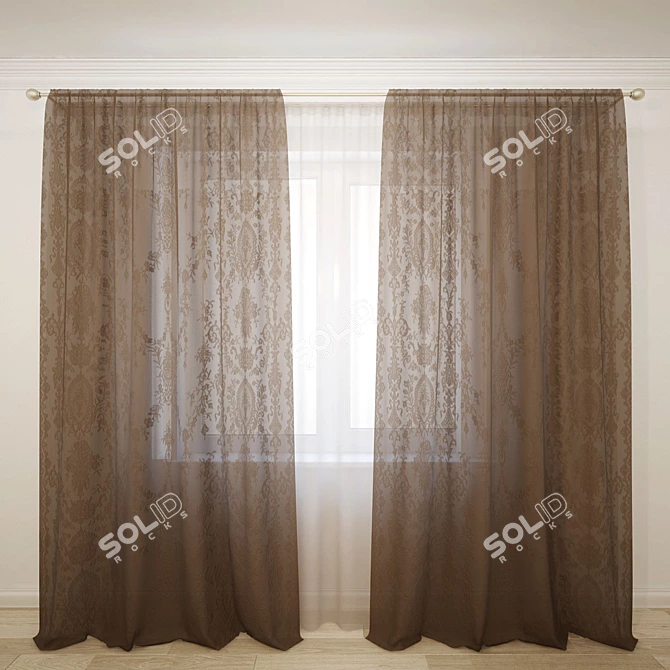 Elegant Floor-Length Sheer Curtain 3D model image 1