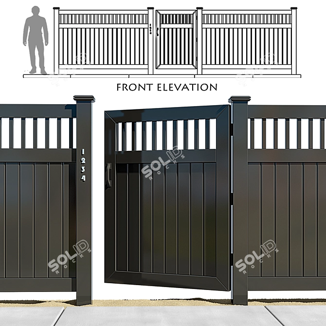 Sleek Black Fence with Gate (translated from Russian) 3D model image 1