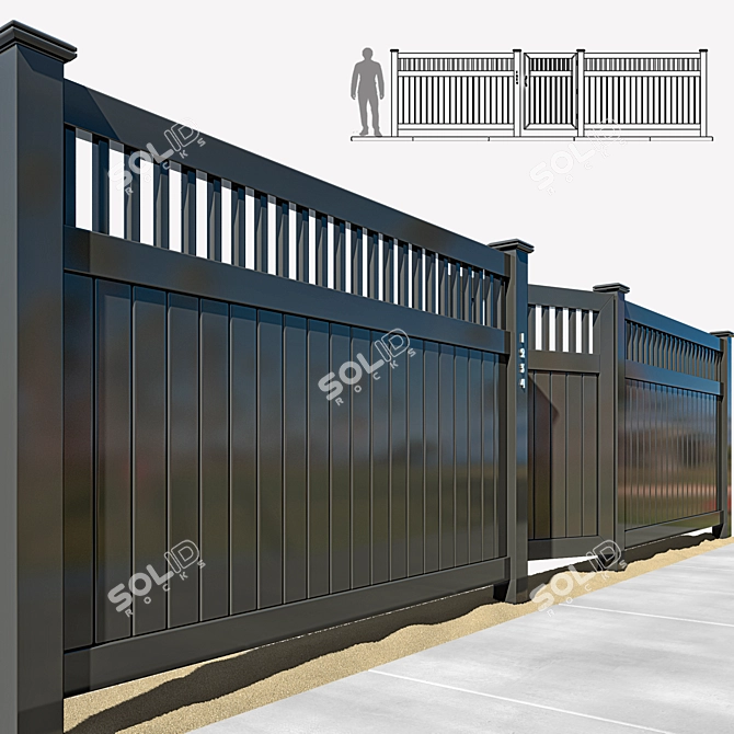 Sleek Black Fence with Gate (translated from Russian) 3D model image 2