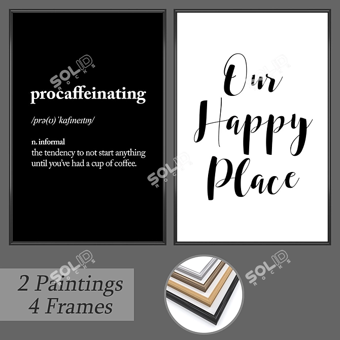 Artistic Wall Set: 2 Paintings & 4 Frame Options 3D model image 1