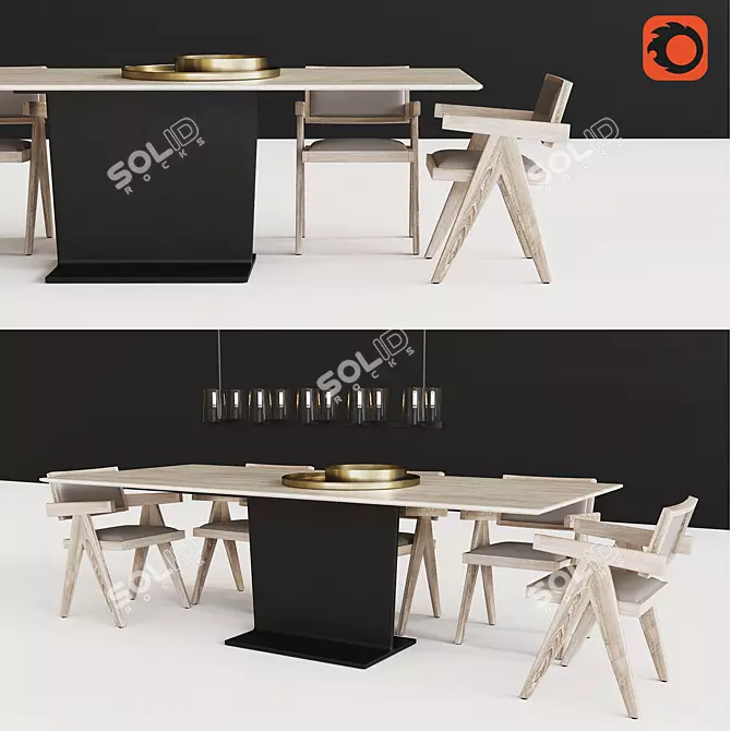 Industrial Dining Set: I-Beam Table and Jakob Chairs 3D model image 1