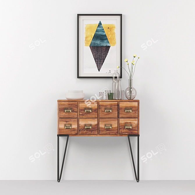 Industrial Chest with Décor & Contemporary Painting 3D model image 1
