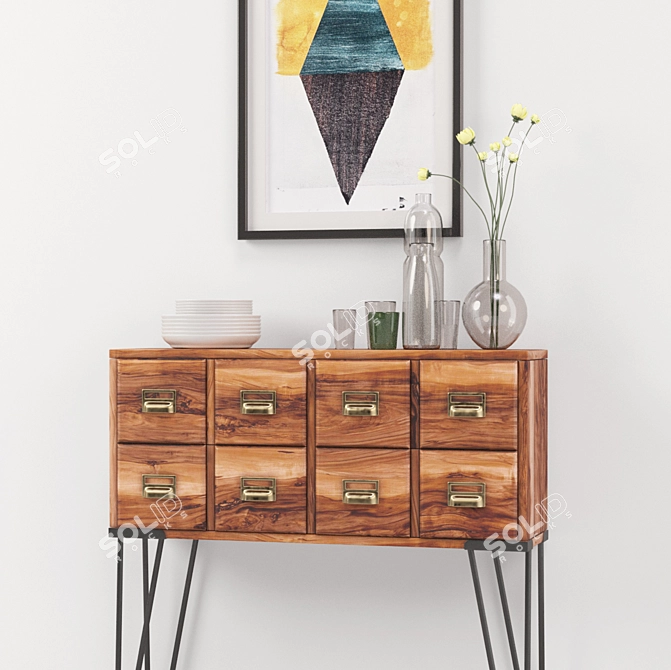 Industrial Chest with Décor & Contemporary Painting 3D model image 3