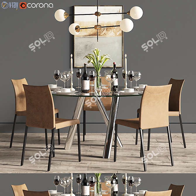 Elegant Anna Chair & Ray Dinning Table Set 3D model image 1