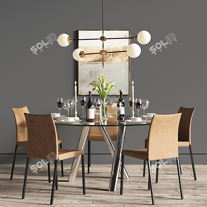 Elegant Anna Chair & Ray Dinning Table Set 3D model image 2