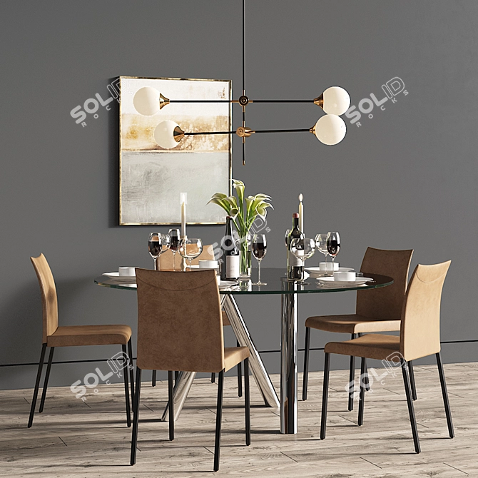 Elegant Anna Chair & Ray Dinning Table Set 3D model image 3