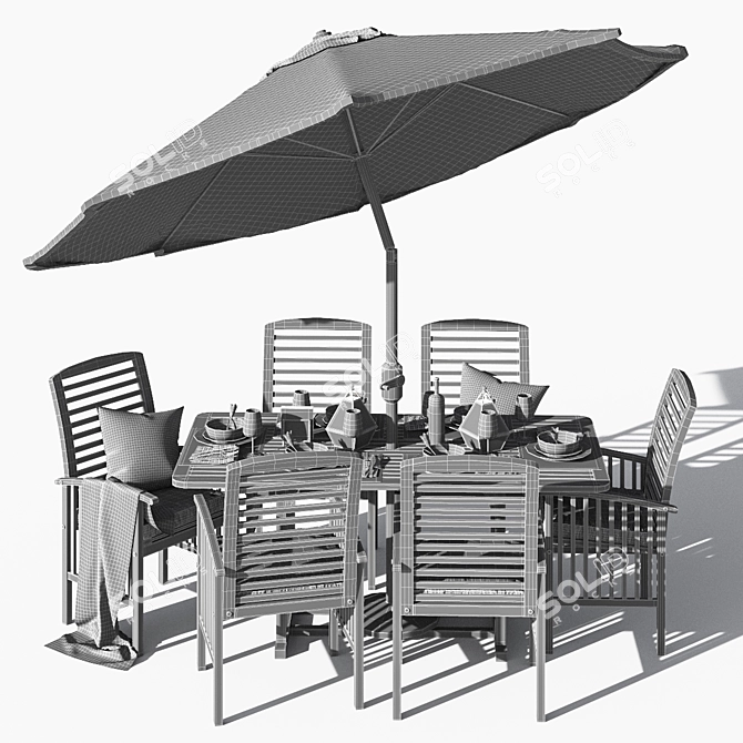Rustic Elegant Brown Acacia Dining Set 3D model image 3