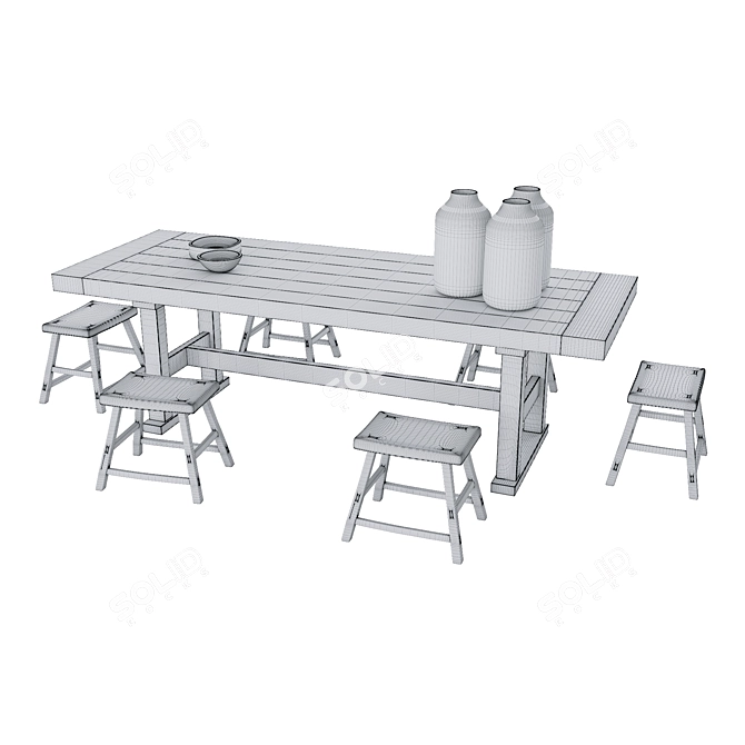 Natural Wood Table Set 3D model image 3