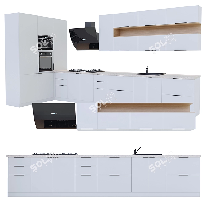 Sleek Splined Kitchen Masterpiece 3D model image 1