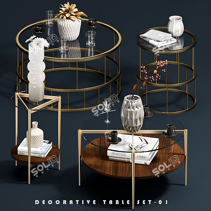 Elegant Coffee Table Set 3D model image 1