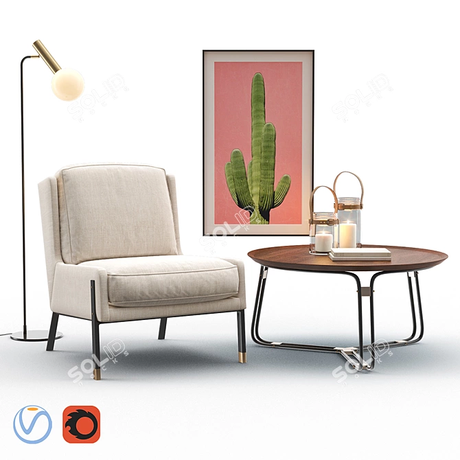 Stylish Lounge Set: Blink Chair, QT Coffee Table, Emery Floor Lamp 3D model image 1