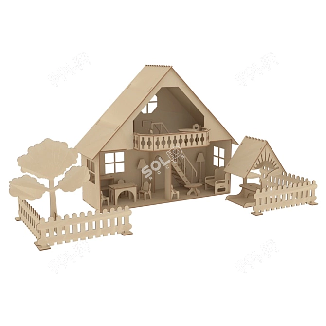 Mini Plywood Dollhouse 3D model image 1