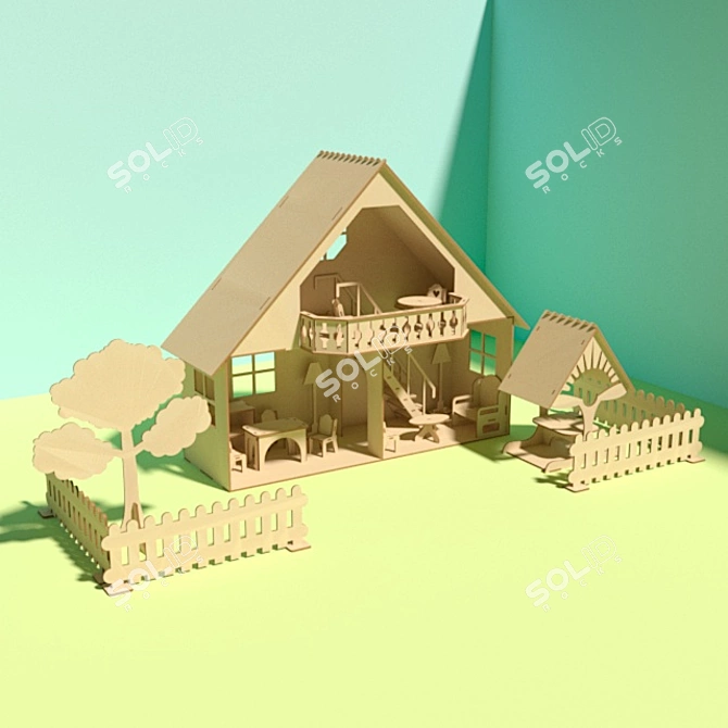 Mini Plywood Dollhouse 3D model image 2