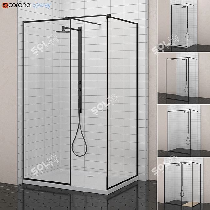 Modo New Black Frame Shower: Industrial Elegance 3D model image 1