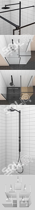 Modo New Black Frame Shower: Industrial Elegance 3D model image 3