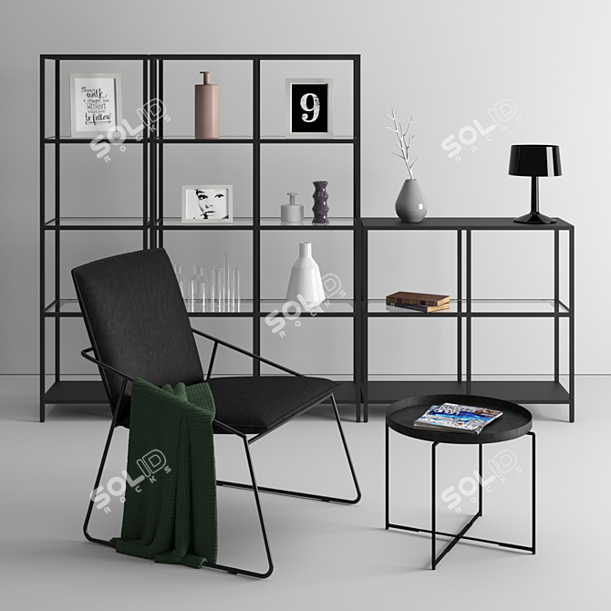 Ikea wire base chair & shelf set 3D model image 1