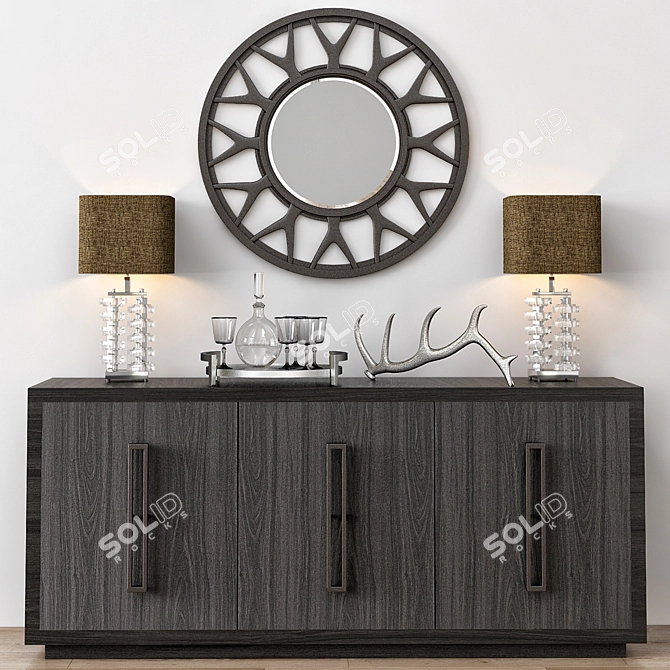 Luxurious Lexington Buffet & Elegant Esprit Round Mirror 3D model image 1