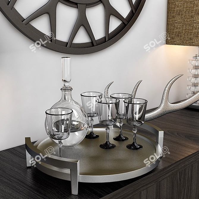 Luxurious Lexington Buffet & Elegant Esprit Round Mirror 3D model image 2