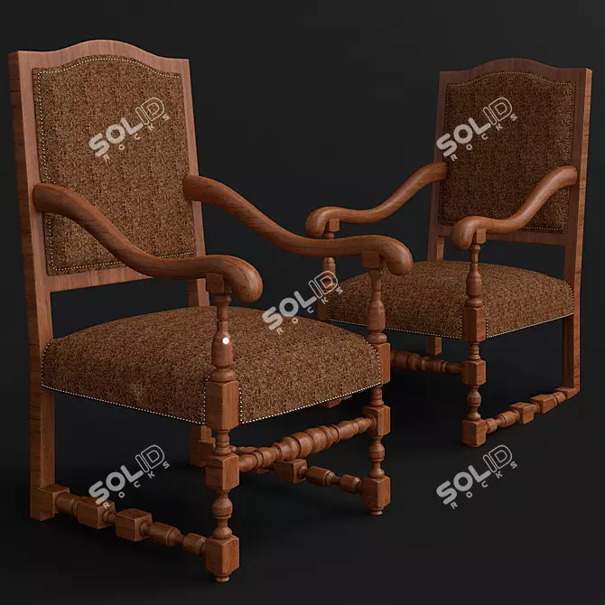 Elegant French Burlap Armchair 3D model image 1