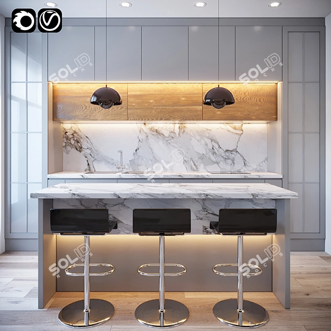 Modern Kitchen Set 3D model image 1