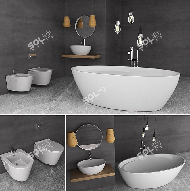 Wave Ceramic Bathroom Set & 3D Panel 3D model image 1