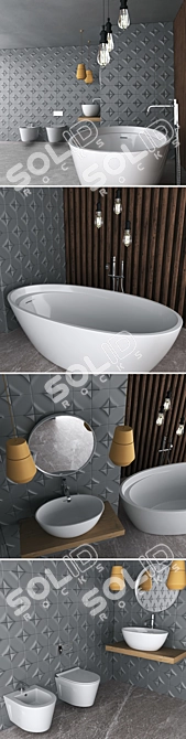 Wave Ceramic Bathroom Set & 3D Panel 3D model image 2