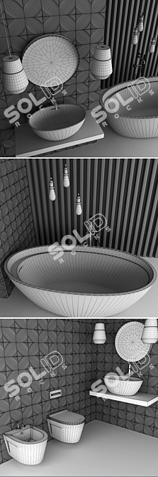 Wave Ceramic Bathroom Set & 3D Panel 3D model image 3