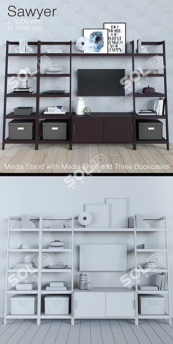 Sawyer Media Stand: Stylish Modular Design 3D model image 2