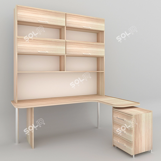 Modern Work Table with Cabinet 3D model image 1