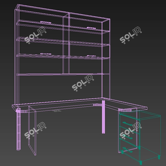 Modern Work Table with Cabinet 3D model image 2