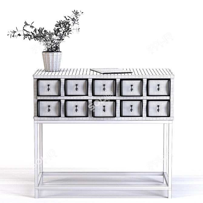 Ethnic Design Console with Cord Drawers 3D model image 2