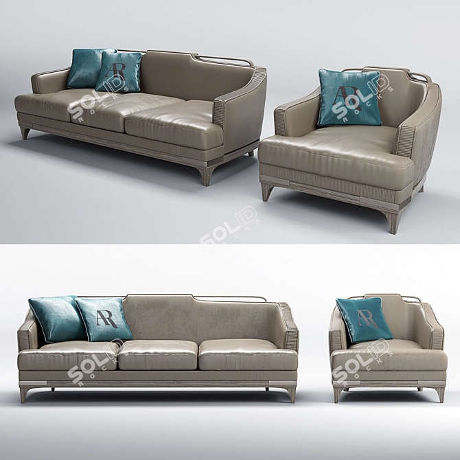 Luxury Leather Alexander Sofa-Armchair 3D model image 1