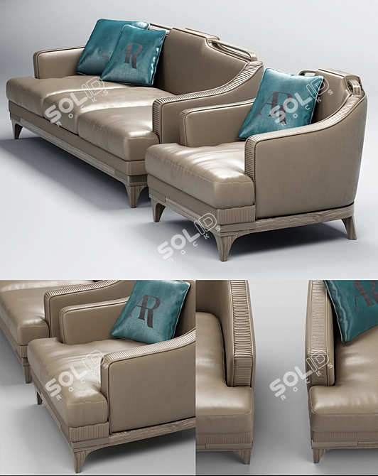 Luxury Leather Alexander Sofa-Armchair 3D model image 2