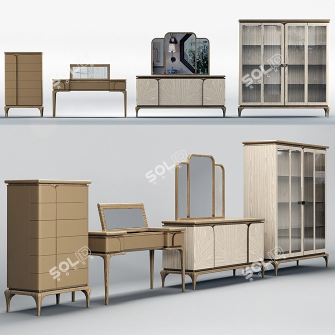 Luxurious Alexander Collection: 6-Drawer Tall Boy, Vanity, Sideboard, Glass Cupboard 3D model image 1