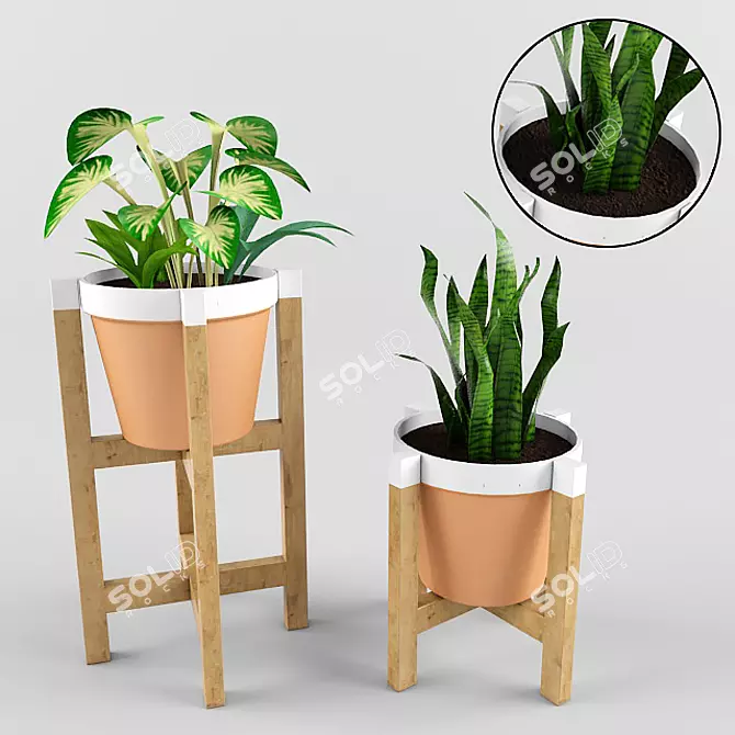Title: Botanical Trio with Pot & Stand 3D model image 1