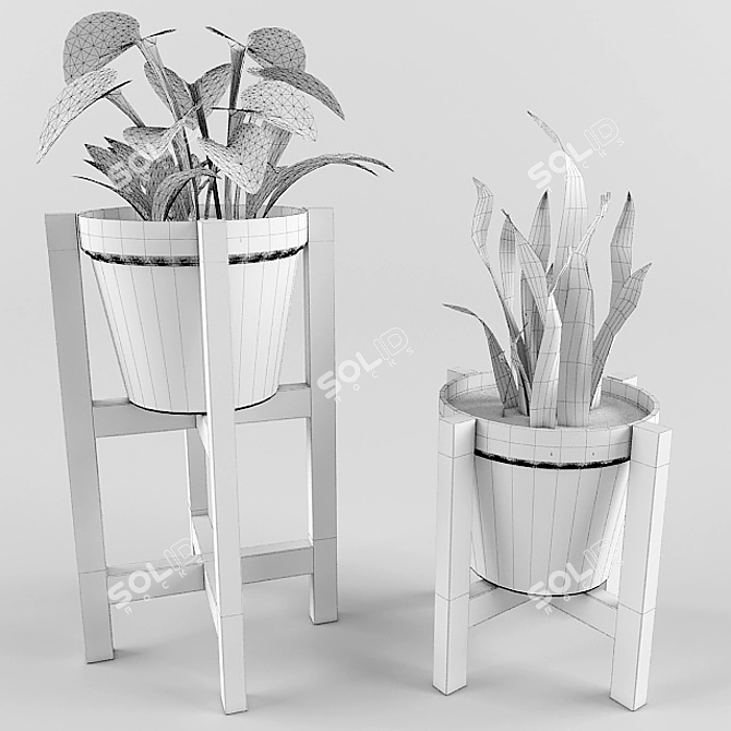 Title: Botanical Trio with Pot & Stand 3D model image 3