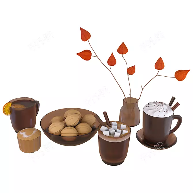 Elegant Autumn Decor Set 3D model image 1